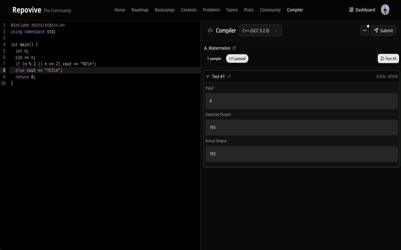 Screenshot of Repovive Competitive Programming Extension